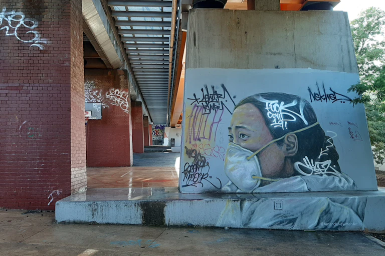 Mural on railway underpass in Northcote, Melbourne, depicting Ai Fen, the Wuhan doctor who was reprimanded for raising the alarm about COVID-19.