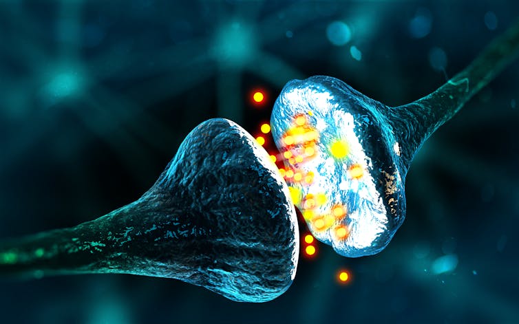 A synapse sending brain signals.