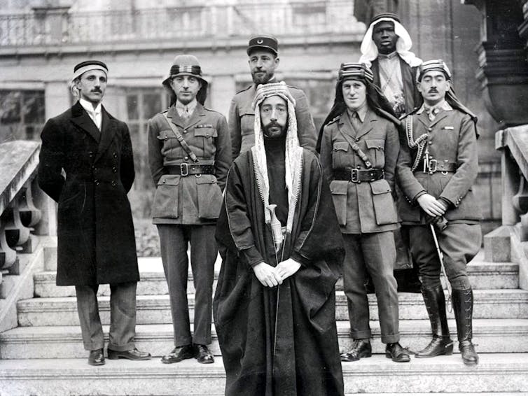 Prince Faisal of Mecca with his delegation at the Peace Conference.