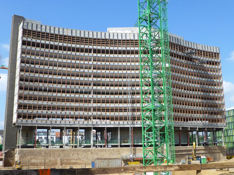 Work on office building to convert it into apartment housing in Cologne, Germany.