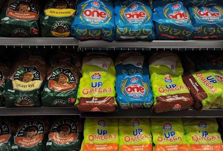 Bread on supermarket shelves