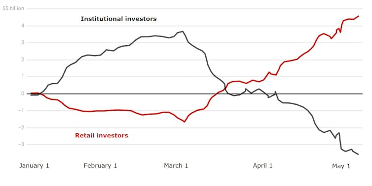 Blue-chip, volatile, high-risk: retail investors are buying while professionals are selling