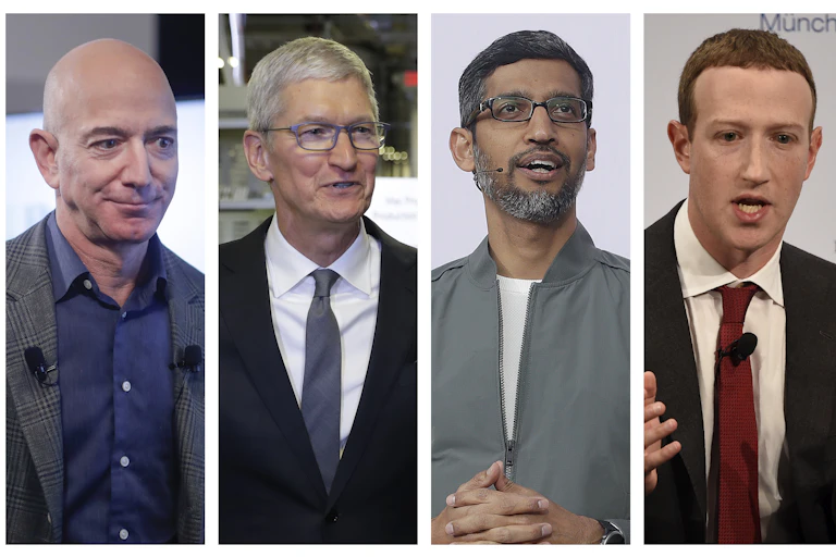 Amazon CEO Jeff Bezos, Apple CEO Tim Cook, Google CEO Sundar Pichai and Facebook CEO Mark Zuckerberg.