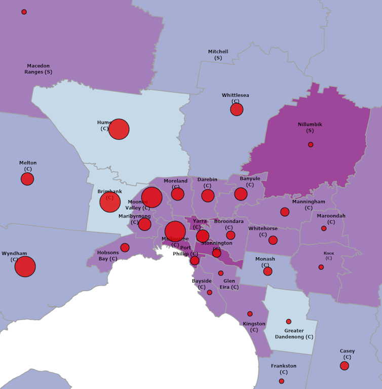 Mapping COVID-19 spread in Melbourne shows link to job types and ability to stay home