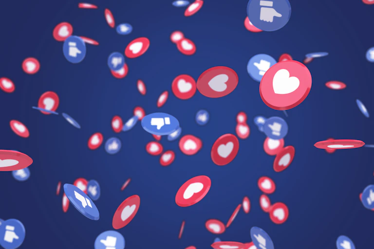 A mix of Facebook thumbs and hearts symbols.