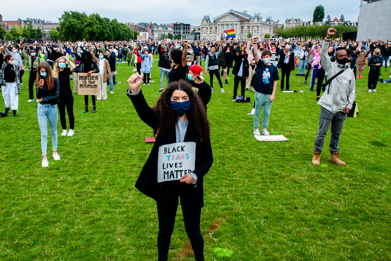 People take part in a demonstration of Black Queer and Trans Resistance in Amsterdam.
