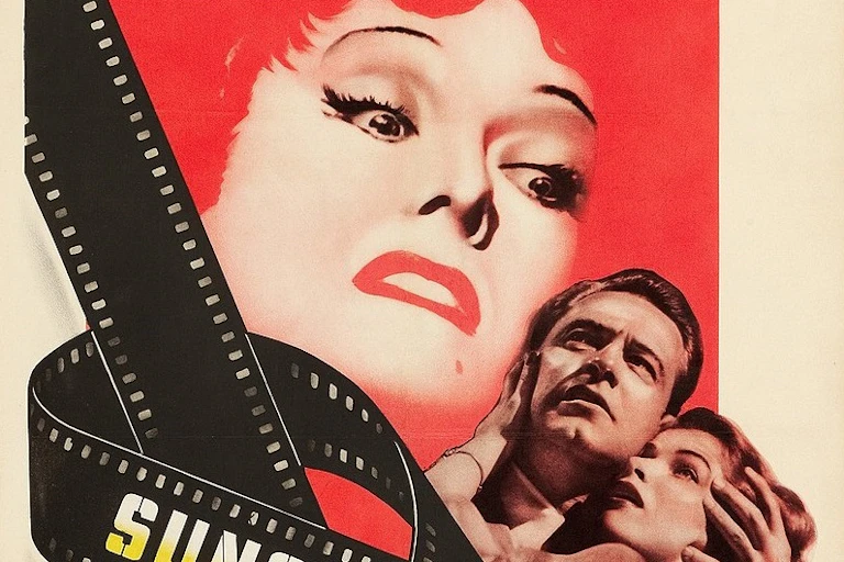 Theatrical release poster for 'Sunset Boulevard' showing Gloria Swanson in role as Norma Desmond.