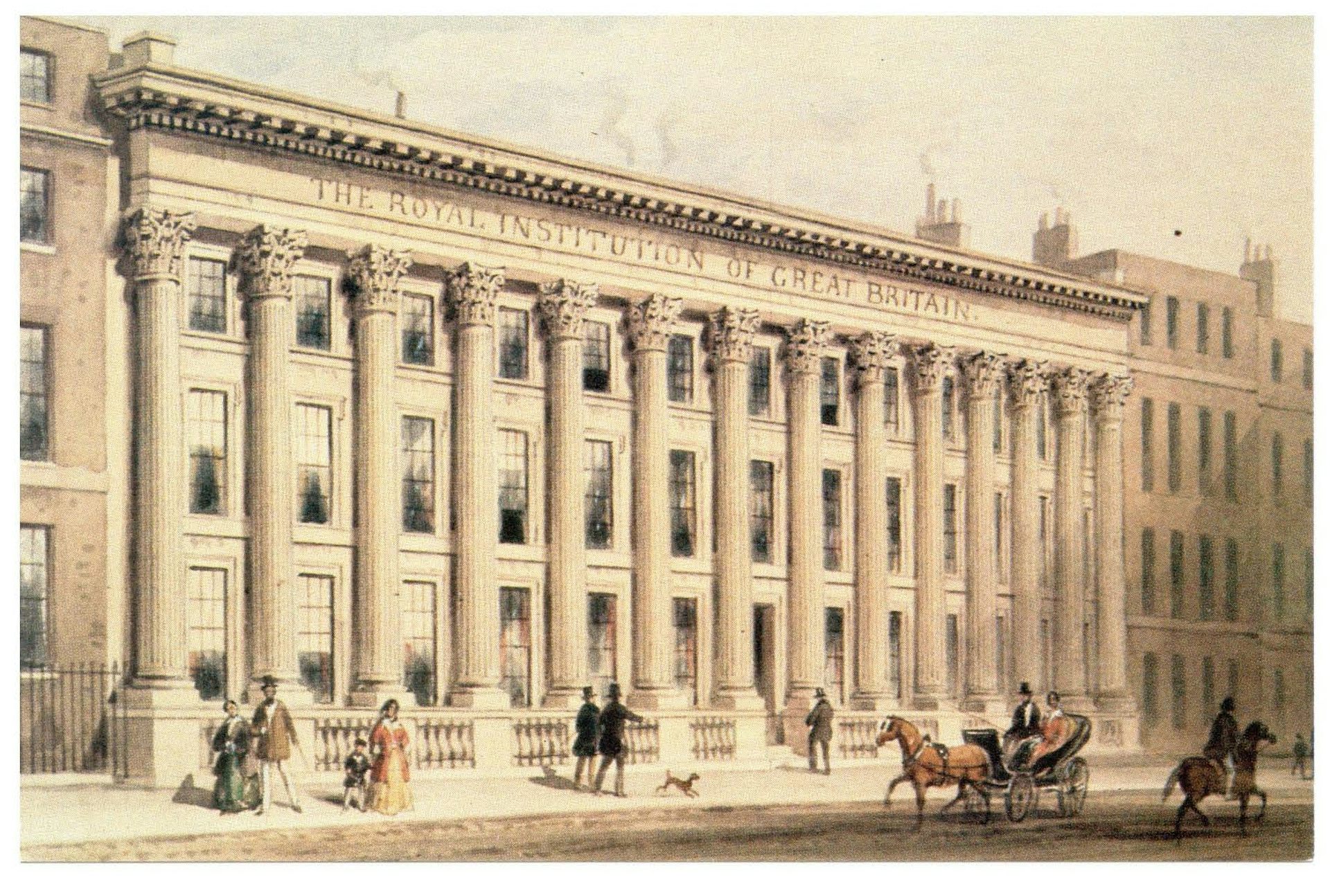  maleri af den neoklassiske Kongelige Institutionsbygning i London.