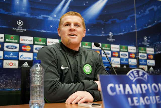 Neil Lennon Celtic manager in press conference ahead of Champions League game with Ajax in 2013
