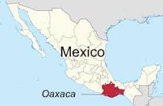 Mapa de México en el que se señala Oaxaca