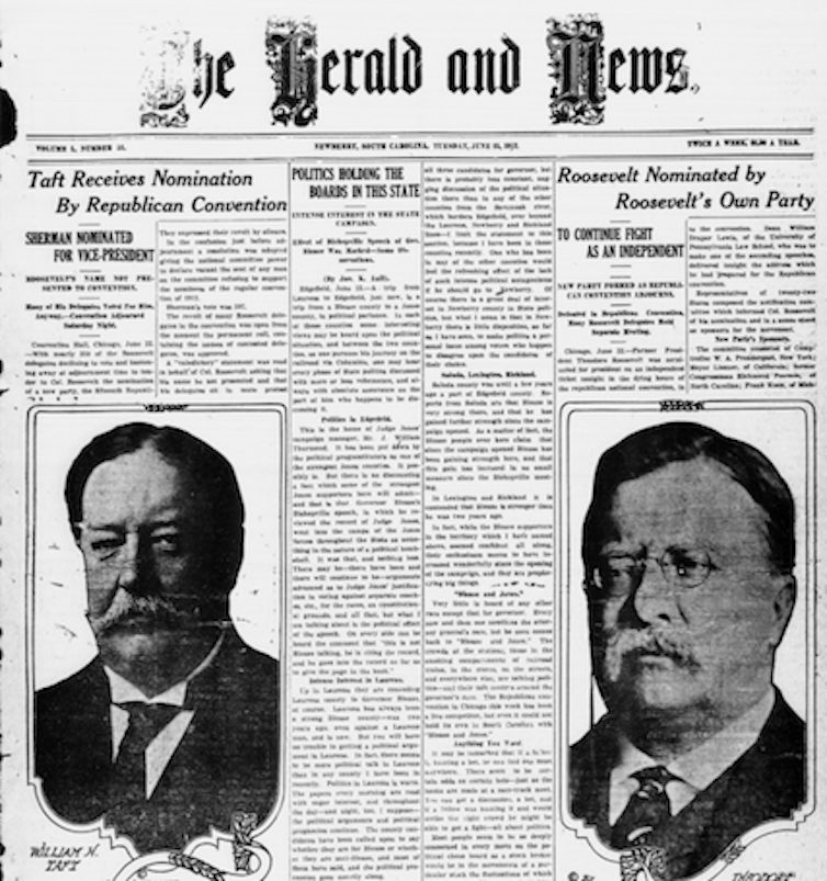 Newspaper with headlines announcing two nominees of a split GOP.