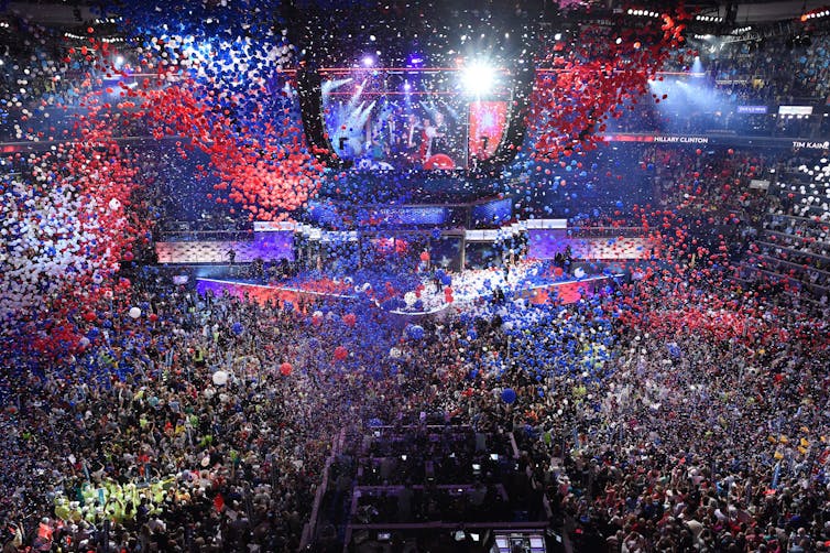 The Democratic Convention celebrates after Hillary Clinton accepted the presidential nomination July 28, 2016.