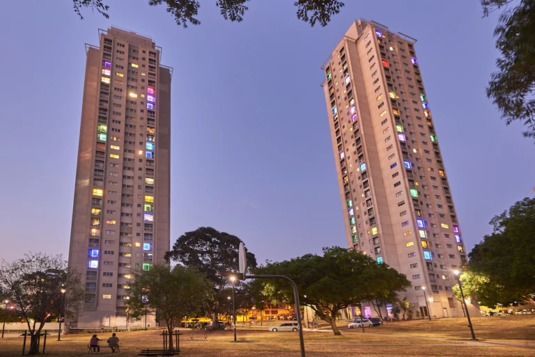 Two tower blocks in Waterloo.