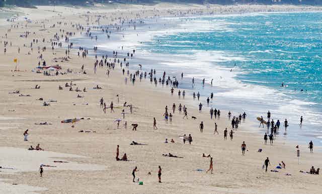 Crowds on a Gold Coast beach 