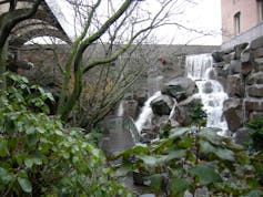 Small manmade waterfall park in Seattle, Wash.