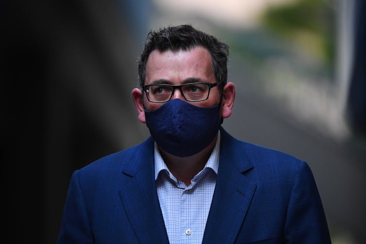 Victorian Premier Daniel Andrews wearing a mask