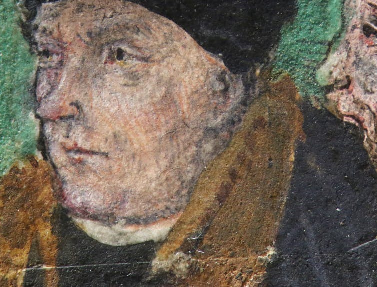 Close up of Thomas Cromwell image on Great Bible