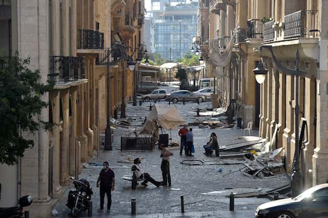 Street in Beirut filled with debris