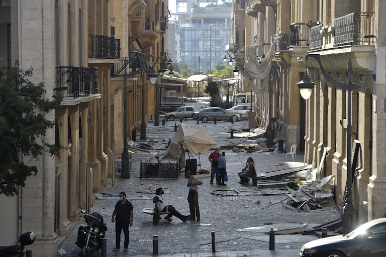 Street in Beirut filled with debris