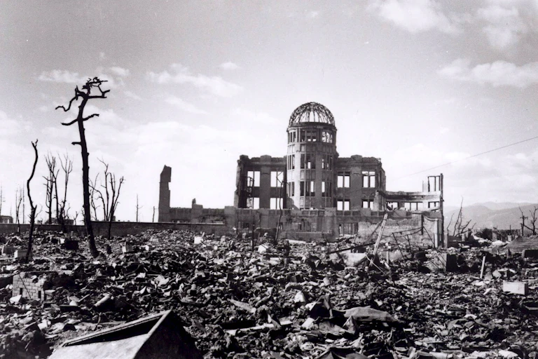 Rubble and damaged building