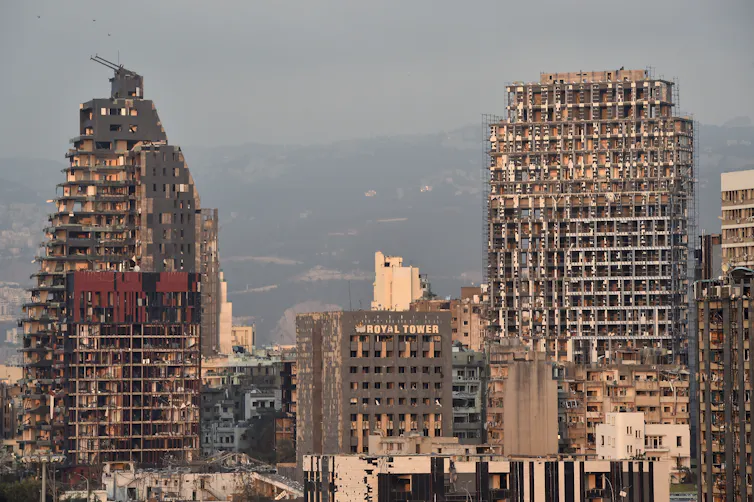 Buildings in Beirut damaged by the massive explosion in the city's port.