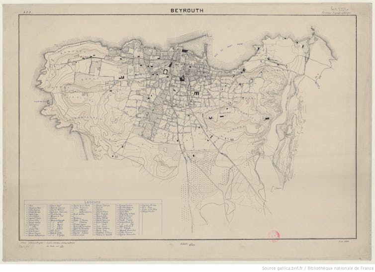 Carte de Beyrouth, 1920. Gallica/Armée française du Levant, bureau topographique, CC BY-NC-ND