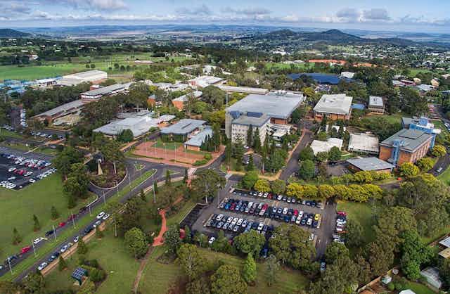 Aerial view of University of Southern Queensland's main campus in Toowoomba