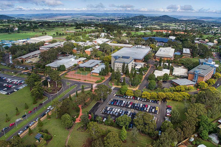 Aerial view of University of Southern Queensland's main campus in Toowoomba