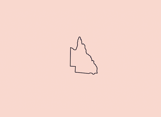 Blush pink graphic with an outline of Queensland
