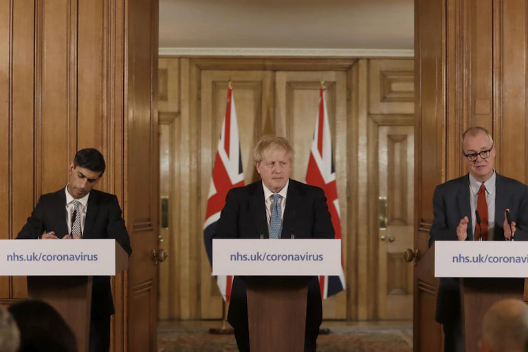 Boris Johnson delivers a coronavirus briefing.