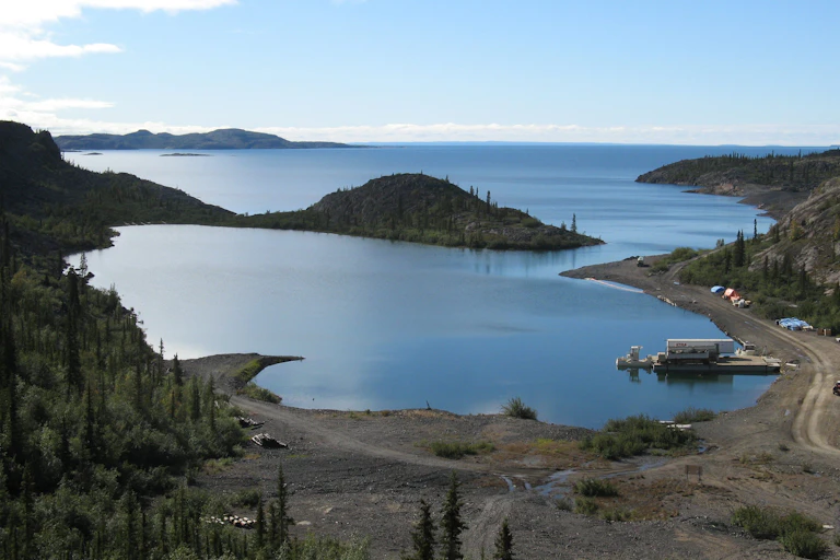A lake with a remediated shoreline