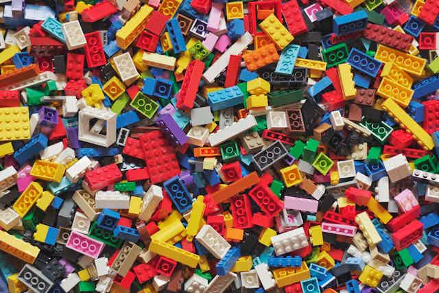 A pile of plastic Lego bricks.