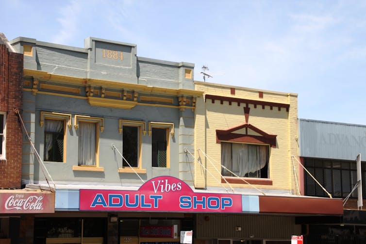 The shopfront of an adult shop.