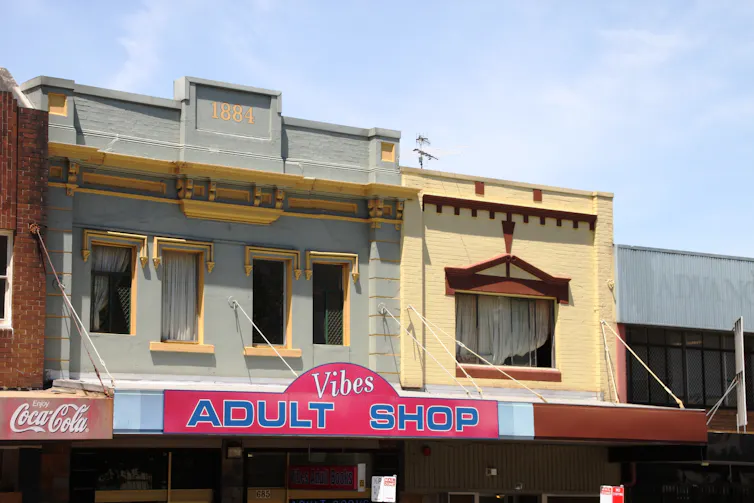 The shopfront of an adult shop.
