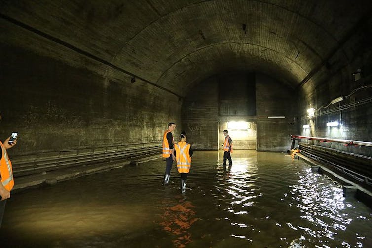 Partially constructed tunnels and unused platforms at St James railway station, Sydney.