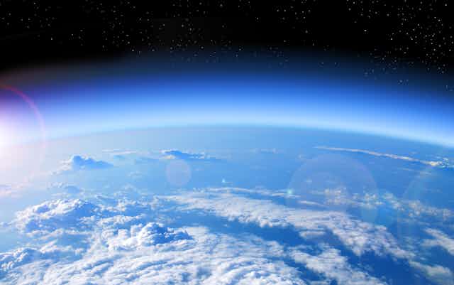 High altitude view of Earth's atmosphere at the edge of space