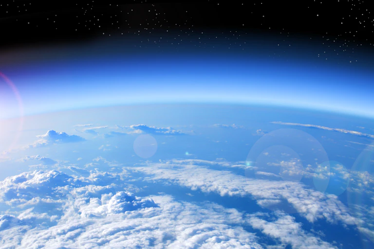 High altitude view of Earth's atmosphere at the edge of space