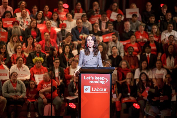 Jacinda Ardern in front of audience