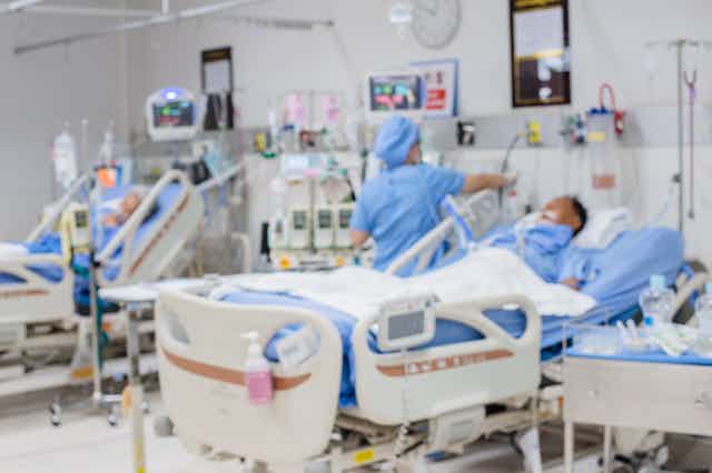 Blurred scene of intensive care unit.