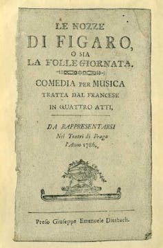 Libreto del estreno de la ópera Las bodas de Fígaro en Praga, 1786. Wikimedia Commons