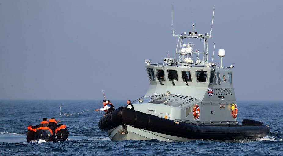 Border Force vessel intercepting dinghy with asylum seekers.