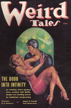 Magazine cover with illustration of man carrying scared woman.