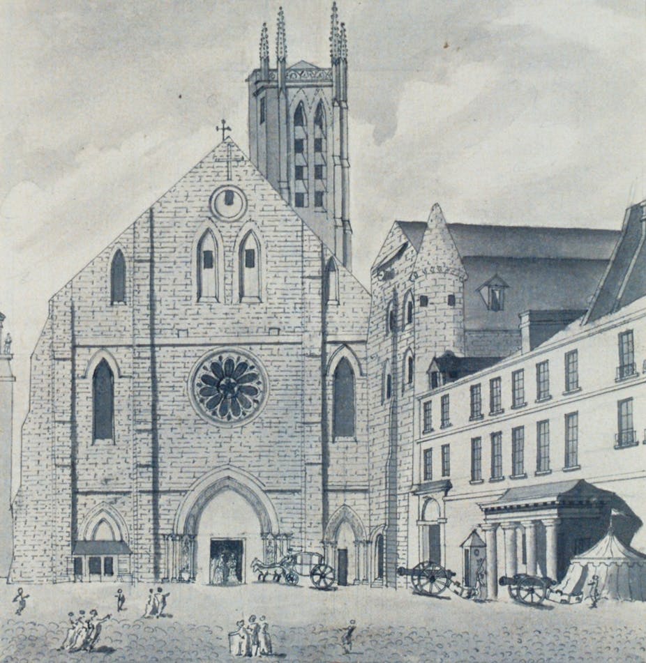 Illustration of the abbey of St Genevieve in Paris.