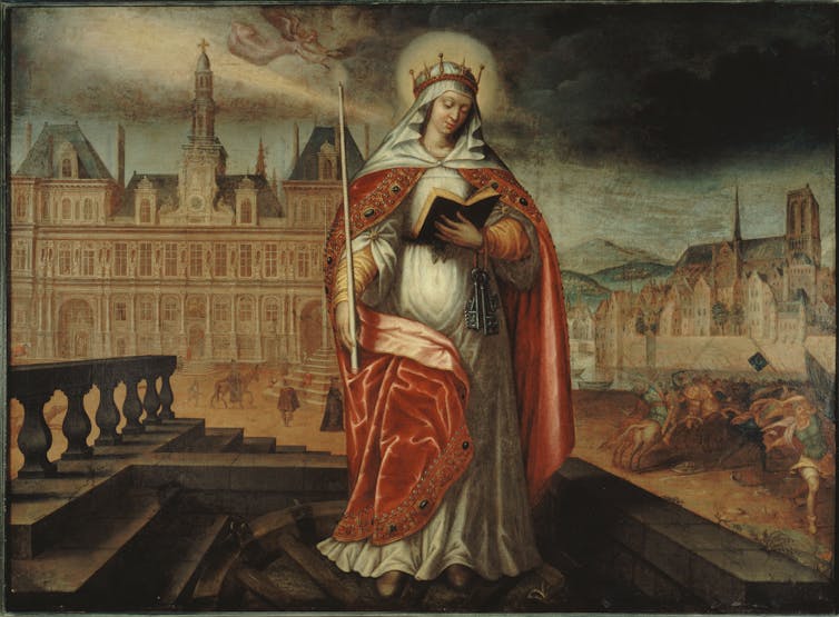 17th-century painting of St Genevieve in front of Paris' town hall.