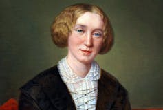 Portrait of writer George Eliot sitting