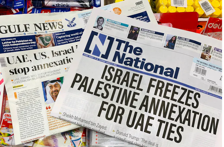 A photo of newspapers heralding the Israel-UAE 'peace deal'