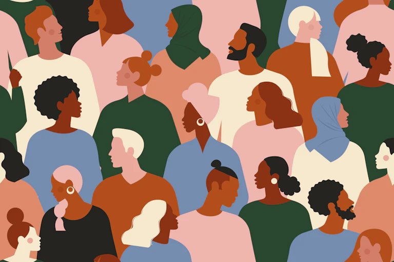 Artistic image of a crowd of faces.