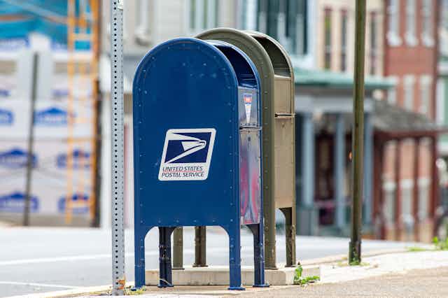 United States Postal Service mailboxes in downtown Danville, Pennsylvania. 