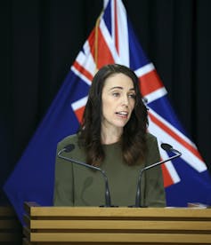 Jacinda Ardern at podium