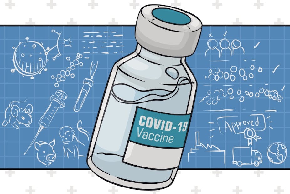 Cartoon of a Covid 19 vaccine.